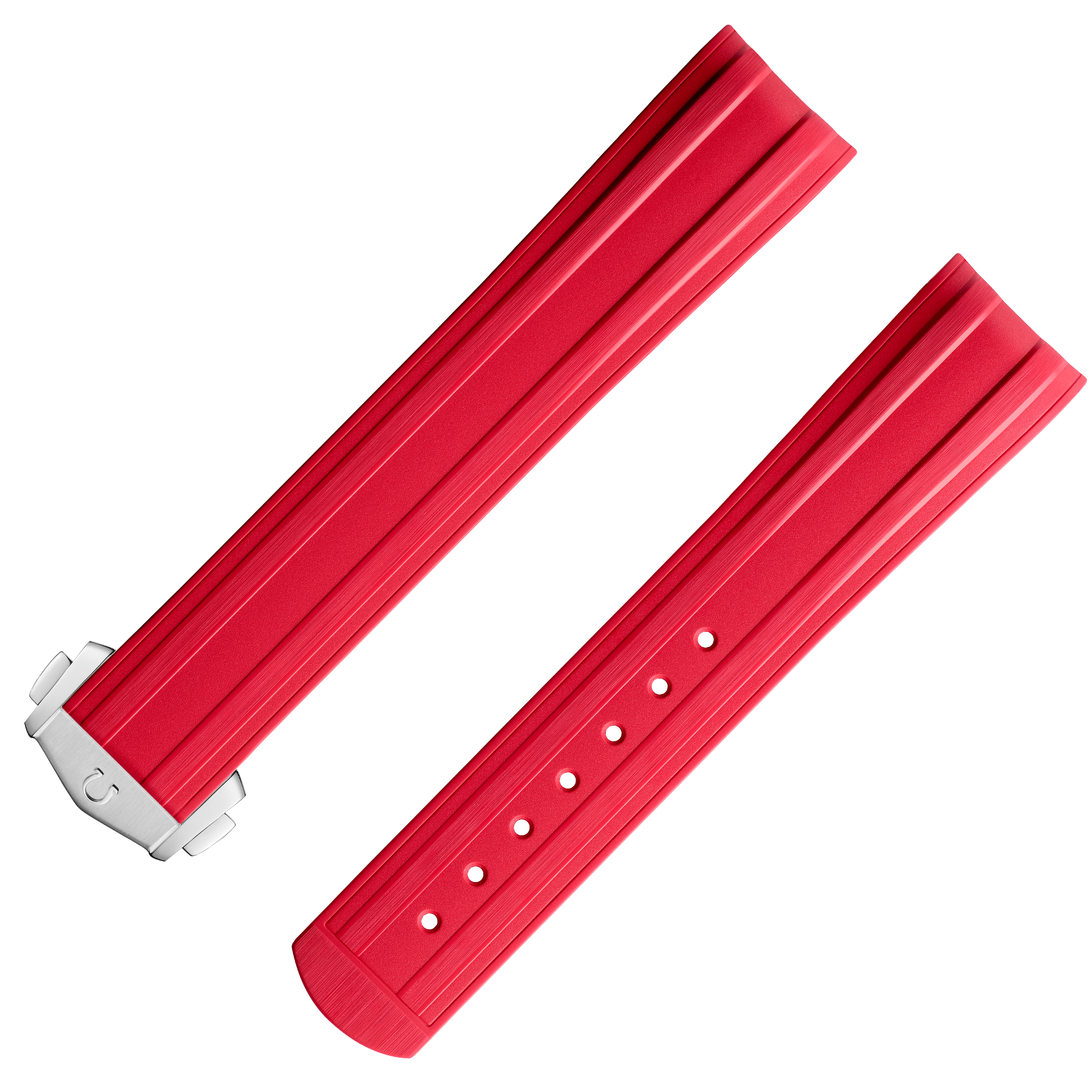 两件式表带 - 红色橡胶表带，搭配折叠表扣，适用于海马系列300米潜水表 - 032Z019021W